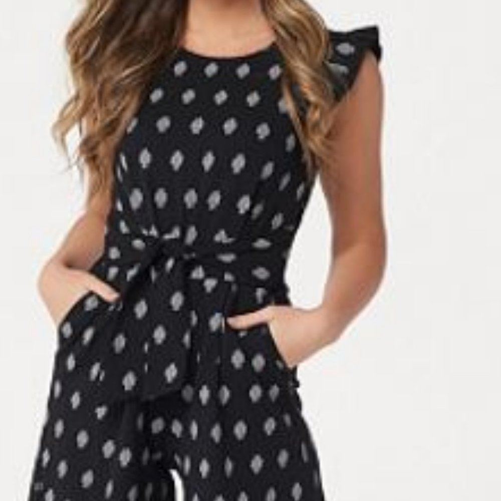 Du Jour Petite Printed Knit Jumpsuit w/ Tie Front - Picture 3 of 4